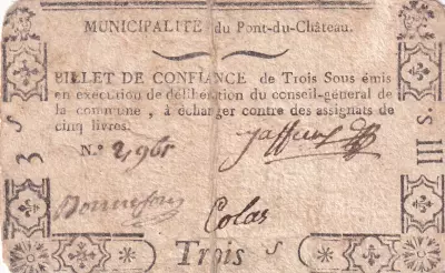 Francia 3 sous - Pont-Du-Ch�teau City - 1792