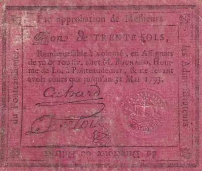 Francia 30 Sols - Eure - Ponteau-de-Mer - Emission priv�e Cahard de Le Berthois - 1792