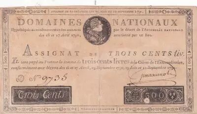 Francia 300 Livres Bust of Louis XVI  - 19-06 and 12-09-1791 - Serial D - Signature Guillaumot