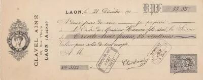 Francia 33,85 francs - Bank cheque receipt - Paris -17-12-1912