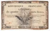 Francia 400 Livres 21-11-1792 - Sign. Durant Serial 372 - F to VF
