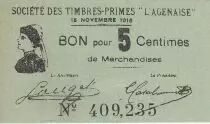 Francia 5 cent. Agen St&eacute; Timbres Primes L&acute;Agenaise