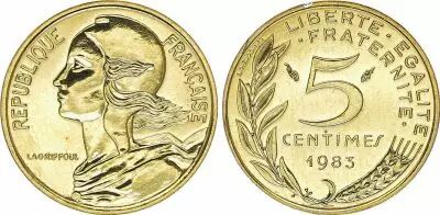 Francia 5 Centimes Marian - 1983 UNC -