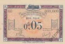 Francia 5 Centimes R�gie des chemins de Fer - 1923 - Specimen Serial OO