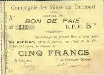 Francia 5 F Drocourt Cie. des mines Bon de paie