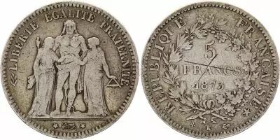 Francia 5 Francos Hercules - Tercera Rep�blica 1873 K Bordeaux - Plata