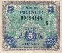 Francia 5 Francs - Allied Military Currency - 1944 - Serial X - P.115