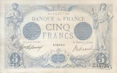 Francia 5 Francs - Blue - 03-11-1916 - Serial Z.14724