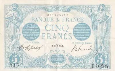 Francia 5 Francs - Blue - 11-02-1916 - Serial B.10284 - P.70