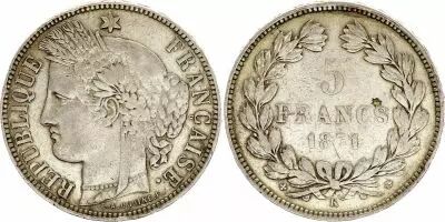 Francia 5 Francs - C�r�s - 1871 K Bordeaux