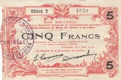 Francia 5 Francs - Fourmies - Regional Coupon  - 08-05-1916 - Serial 3