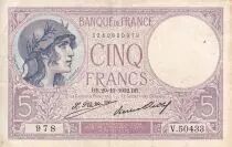 Francia 5 Francs - Helmeted woman - 20-10-1932 - Serial V.50433 - P.72