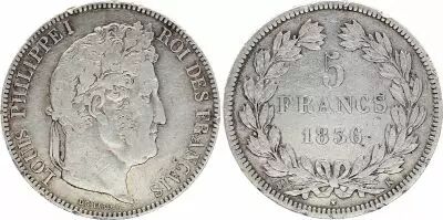 Francia 5 Francs - Louis-Philippe Ier - Tranche en relief - K Bordeaux - 1836