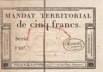 Francia 5 Francs - Mandat Territorial - 28 Ventose de l\'an 4 - Serial 1907 - Red stamp