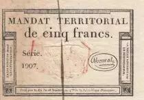 Francia 5 Francs - Mandat Territorial - 28 Ventose de l\'an 4 - Serial 1907 - Red stamp