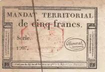 Francia 5 Francs - Mandat Territorial - 28 Ventose de l\'an 4 - Serial 1907 - Red stamp