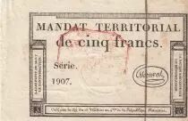Francia 5 Francs - Mandat Territorial - 28 Ventose de l\'an 4 - Serial 1907 - Red stamp