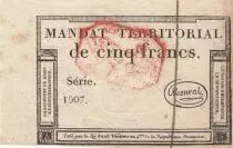 Francia 5 Francs - Mandat Territorial - 28 Ventose de l\'an 4 - Serial 1907 - Red stamp