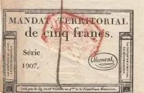 Francia 5 Francs - Mandat Territorial - 28 Ventose de l\'an 4 - Serial 1907 - Red stamp