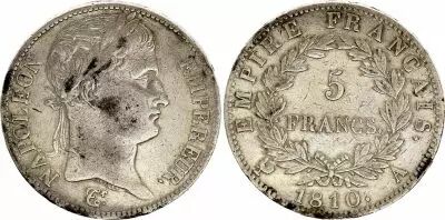 Francia 5 Francs - Napol�on I t�te laur�e - 1810 A (Paris)