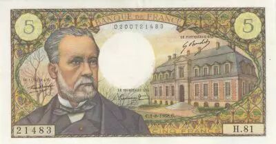 Francia 5 Francs - Pasteur - 01-08-1968 - Serial  H.81