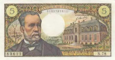 Francia 5 Francs - Pasteur - 04-04-1968 - Serial N.78