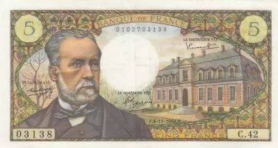 Francia 5 Francs - Pasteur - 04-11-1966  - Serial C.42