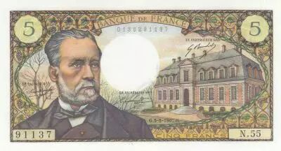 Francia 5 Francs - Pasteur - 05-05-1967 - Serial N.55