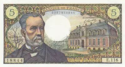 Francia 5 Francs - Pasteur - 08-01-1970 - Serial E.116