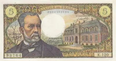 Francia 5 Francs - Pasteur - 08-01-1970 - Serial K.120