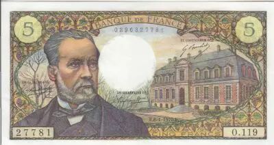 Francia 5 Francs - Pasteur - 08-01-1970 - Serial O.119