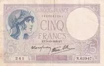 Francia 5 Francs - Purple - 05-10-1939  - Serial N.63947 - P.79