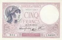 Francia 5 Francs - Purple - 05-10-1939 - Serial V.64099