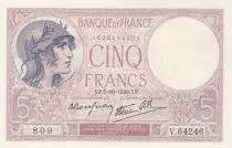 Francia 5 Francs - Purple - 05-10-1939 - Serial V.64246