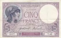 Francia 5 Francs - Purple - 07-12-1917 - Serial T.46