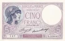 Francia 5 Francs - Purple - 08-06-1933 - Serial B.55804