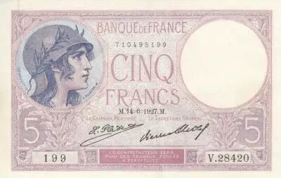 Francia 5 Francs - Purple - 14-06-1927 - Serial V.28420