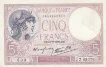 Francia 5 Francs - Purple - 14-09-1939  - Serial Z.62376