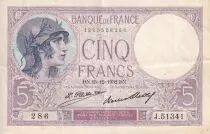 Francia 5 Francs - Purple - 15-12-1932 - Serial J.51341- P.79