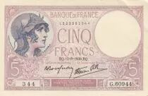 Francia 5 Francs - Purple - 17-08-1939 - Serial S�rie G.60944
