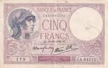 Francia 5 Francs - Purple - 19-10-1939  - Serial A.64315 - P.79