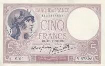 Francia 5 Francs - Purple - 26-12-1940 - Serial V.67826