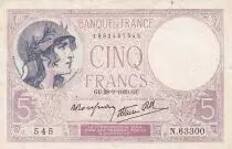 Francia 5 Francs - Purple - 28-09-1939  - Serial N.63300 - P.79