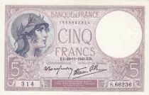 Francia 5 Francs - Purple - 28-11-1940 - Serial S.66236
