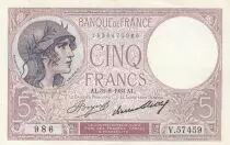 Francia 5 Francs - Purple - 31-08-1933 - Serial V.57459
