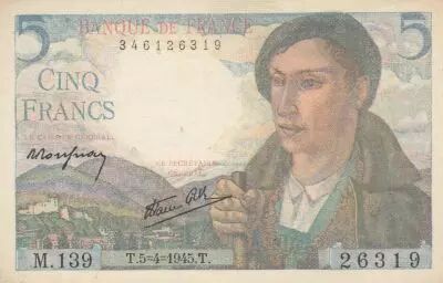 Francia 5 Francs - Shepherd - 05-04-1945 - Serial M.139