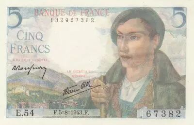 Francia 5 Francs - Shepherd - 05-08-1943 - Serial E.54