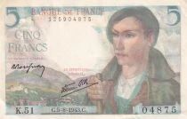 Francia 5 Francs - Shepherd - 05-08-1943 - Serial K.51