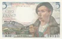 Francia 5 Francs - Shepherd - 05-08-1943 - Serial W.62