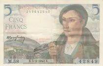 Francia 5 Francs - Shepherd - 05-08-1943 Serial M.58